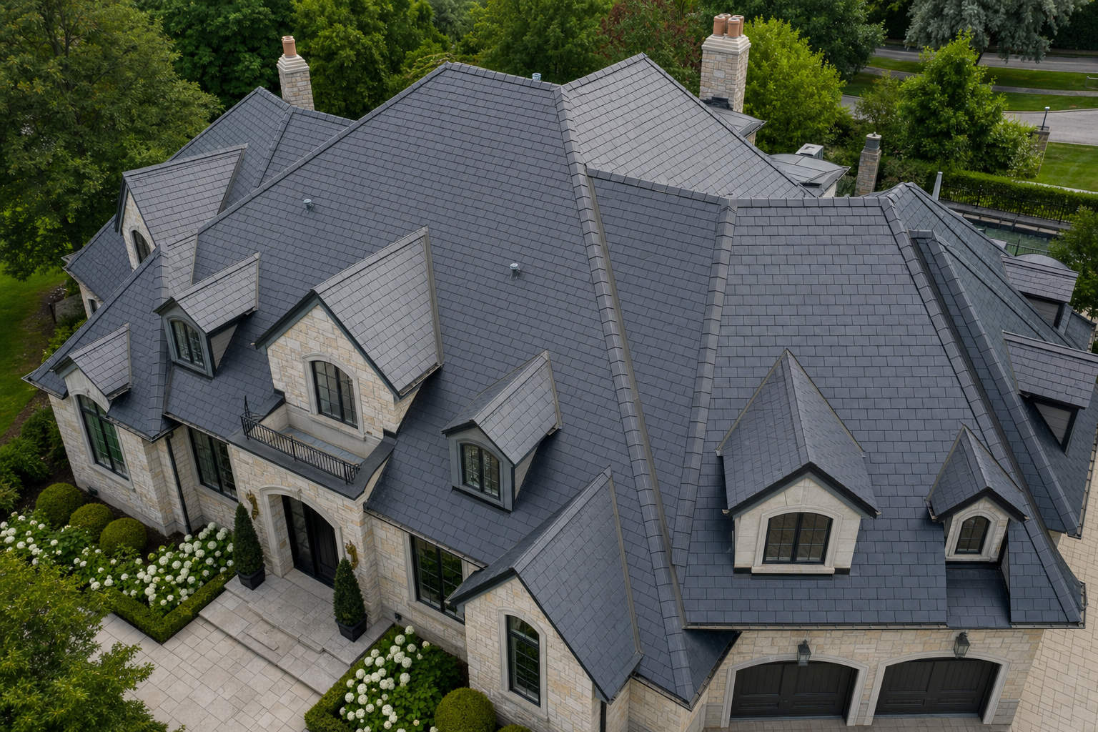 Premium slate and shingle roofing installation on a Maryland residential home